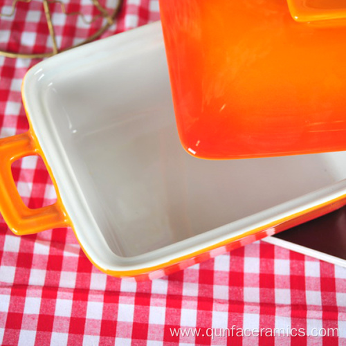 Square Ceramic Cookware With Handle And Lid